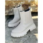 Surpie Shoes Lastik Detaylı Çocuk Bot, Siyah Bağcıklı Fermuarlı Düz Topuklu Ayakkabı - Bej