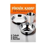 SÜS Mey Ithalat® Paslanmaz Çelik Tabak Kase Bardak Seti Kamp Piknik Seti 18 Adet 721505