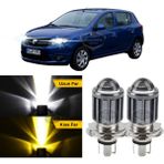 ŞüsCarOto Aksesuar Dacia Sandero Mk2 Mk2.5 2009-2020 Uyumlu Mercekli Far Ampulü LED Xenon Çift Renk Sarı-Beyaz Far Şimşek Etkili Csp LED Lamba Uzun Kısa 2 Adet Takım