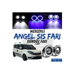 ŞüsCarOto Aksesuar Fiat Doblo D4 2015-2021 Uyumlu Mercekli Angel Sis Farı Metal 76 mm Mavi Halkalı Gündüz Farı 2 Adet
