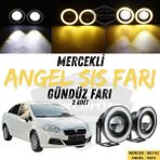ŞüsCarOto Aksesuar Fiat Linea 2007-2018 Uyumlu Üniversal Mercekli Angel Sis Farı Metal Su Geçirmez 76 mm Sarı Halkalı Gündüz Farı Angel Eyes 2 Adet