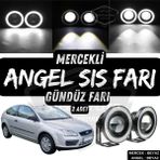 ŞüsCarOto Aksesuar Ford Focus 2 2004-2008 Uyumlu Üniversal Mercekli Angel Sis Farı Metal Su Geçirmez 76 mm Beyaz Halkalı Gündüz Farı Angel Eyes 2 Adet