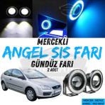 ŞüsCarOto Aksesuar Ford Focus 2 2004-2008 Uyumlu Üniversal Mercekli Angel Sis Farı Metal Su Geçirmez 76 mm Buz Mavi Halkalı Gündüz Farı Angel Eyes 2 Adet - Buz Mavisi