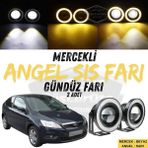 ŞüsCarOto Aksesuar Ford Focus 2.5 2009-2011 Uyumlu Üniversal Mercekli Angel Sis Farı Metal Su Geçirmez 76 mm Sarı Halkalı Gündüz Farı Angel Eyes 2 Adet