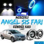 ŞüsCarOto Aksesuar Ford Focus 3 2011-2014 Uyumlu Üniversal Mercekli Angel Sis Farı Metal Su Geçirmez 76 mm Buz Mavi Halkalı Gündüz Farı Angel Eyes 2 Adet - Buz Mavisi