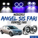 ŞüsCarOto Aksesuar Ford Focus 3 2011-2014 Uyumlu Üniversal Mercekli Angel Sis Farı Metal Su Geçirmez 76 mm Mavi Halkalı Gündüz Farı Angel Eyes 2 Adet