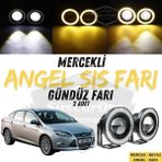 ŞüsCarOto Aksesuar Ford Focus 3 2011-2014 Uyumlu Üniversal Mercekli Angel Sis Farı Metal Su Geçirmez 76 mm Sarı Halkalı Gündüz Farı Angel Eyes 2 Adet