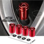 ŞüsCarOto Aksesuar Kilitlemeli Sibop Kapağı Alyanlı Sibop Kapağı Araba Motosiklet Bisiklet Metal Sıkmalı Kırmızı 4 lü
