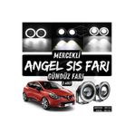 ŞüsCarOto Aksesuar Renault Clio 4 2012-2020 Uyumlu Mercekli Angel Sis Farı Metal 76 mm Beyaz Halkalı Gündüz Farı 2 Adet