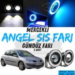 ŞüsCarOto Aksesuar Renault Megane 2 2003-2008 Uyumlu Üniversal Mercekli Angel Sis Farı Metal Su Geçirmez 76 mm Buz Mavi Halkalı Gündüz Farı Angel Eyes 2 Adet - Buz Mavisi