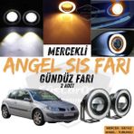 ŞüsCarOto Aksesuar Renault Megane 2 2003-2008 Uyumlu Üniversal Mercekli Angel Sis Farı Metal Su Geçirmez 76 mm Turuncu Halkalı Gündüz Farı Angel Eyes 2 Adet