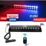 ŞüsCarOto Aksesuar S12 Kumandalı Cam Içi Vantuzlu Polis Çakar Lamba Ikaz Lambası 12 Ledli 14 Farklı Mod Kablosuz Kırmızı Mavi Çakmaklık Girişli