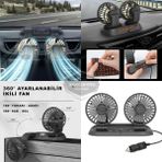 ŞüsCarOto Aksesuar Üniversal Oto Ofis Araç İçi Torpido Üstü Vantilatör Çift Başlıklı Çakmaklık Girişli 2 Kademeli Soğutucu Fan 360° Dönebilen Ultra Sessiz Oynar Başlıklı Araç Fanı 12V