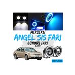 ŞüsCarOto Aksesuar Vw Bora 1998-2006 Uyumlu Mercekli Angel Sis Farı Metal 76 mm Buz Mavi Halkalı Gündüz Farı 2 Adet