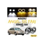 ŞüsCarOto Aksesuar Vw Bora 1998-2006 Uyumlu Mercekli Angel Sis Farı Metal 76 mm Sarı Halkalı Gündüz Farı 2 Adet