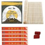 Sushi Ekipman Seti | 10 Yaprak Sushi Nori Yosunu, 100% Doğal Bambu Sushi Matı, 5 Çift Doğal Bambu Kılıflı Chopstick, 1 Adet Chopstick Öğretici Aparat
