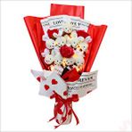 SüSLe Bebek ve Parti 9 Beyaz Pelüş Tavşanlı Led Işıklı Kırmızı Buket, 65cm X 45cm Çok Renkli