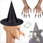 SüSLe Bebek ve Parti Halloween Cadı Burnu, Şapka, Tırnak, Çene Diş Seti