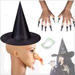 SüSLe Bebek ve Parti Halloween Cadı Burnu, Şapka, Tırnak, Çene Ve Diş Seti Çok Renkli