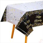 SüSLe Bebek ve Parti Happy Birthday Altın Baskılı Masa Örtüsü, 137cm x 183cm - Siyah