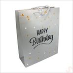SüSLe Bebek ve Parti Happy Birthday Gümüş Karton Çanta, 32 X 26 X 10 Cm - 1 Adet Çok Renkli