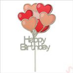 SüSLe Bebek ve Parti Happy Birthday Kalp Pasta Süsü, 20cm X 10cm - Gümüş