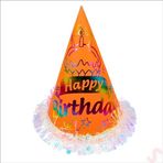SüSLe Bebek ve Parti Hologram Happy Birthday Şapka, 24cm X 1 Adet - Turuncu