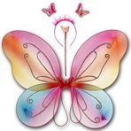 SüSLe Bebek ve Parti Kelebek Kanat, Asa Taç 3'lü Set - Rainbow