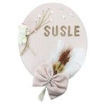 SüSLe Bebek ve Parti Kuru Çiçek Tanzimli, Ayıcıklı, İsimli Oval Kapı Süsü, Pudra Renk Çok Renkli