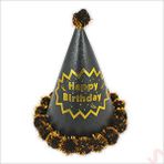 SüSLe Bebek ve Parti Ponponlu Happy Birthday Şapka, 20cm X 1 Adet - Siyah Çok Renkli