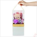 SüSLe Bebek ve Parti Pvc Kutulu,pelüş Ayıcık Ve Mor Güllü Kuru Çiçek Buketi 26cmx11cm Çok Renkli