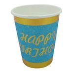 SüSLe Bebek ve Parti Varak Baskılı, Happy Birthday Karton Bardak, Mavi - 8 Adet Çok Renkli