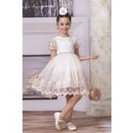 SÜSLÜ PİNK KİDS KIZ ÇOCUK BALON KOL TÜLLÜ ELBİSE