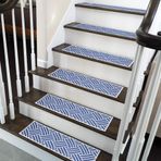 SussexHome Sisal Design 22,86 cm X 71,12 cm Merdiven Basamakları - İç Mekan Merdivenleri için %70 Pamuk Kaymaz Halı Şeritleri - Çift Yapışkanlı Bant ile Kolay Kurulum - Ekstra Kavrama, 4'lü Paket - Lacivert