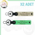 Sütlü Kahve-Fıstık Yeşil, Motorcu Tarzı Plakalı & İsimli Deri 2'li Anahtarlık, A Rh (-) Kan Grubu