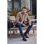 Sütlü Kahverengi Suni Deri Hakim Yaka Düz Yırtmaçsız Tam Astar Slim Fit Casual Deri Mont 1038245150 - 56