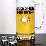 Sütü Çilekli Seni Sürekli Tasarımlı Arjantin Bira Bardağı Kulplu Bardak