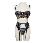 Sütyen külot jartiyer takımı 3’lü set Leopar 80B