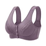 Sütyen Push Up Dikişsiz Sütyen Ön Kilit Dantelli Tişört V Yaka Bralette Hafif Nefes Alabilir Büstiyer Basic İç Çamaşırı Yüksek Esneklik Sütyen, Mor, 42