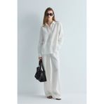 Suud Collection Beyaz %100 Keten Nora Pileli Pantolon