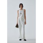 Suud Collection Beyaz Dalie Pileli Pantolon Kadın Normal Bel Regular Fit Dokuma Kumaş - 36