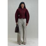 Suud Collection Bordo Gigi Belden Oturtmalı Ceket Kadın Uzun Kol Pamuklu Düz Desenli Blazer Tasarım - 38