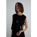 Suud Collection Siyah Lavin Sıfır Kol Keten Bluz