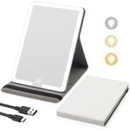 Suupvaor Işıklı Seyahat Makyaj Aynası, PU Deri Kapaklı Işıklı Seyahat Aynası, 1500mAh Pil 3 Renkli Işık Modları Karartma LED Işık Up Makyaj Kozmetik Aynası 8X 5.5 inç Seyahat, Ev, Ofis için