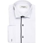 Süvari Ata Yaka Slim Fit Siyah Çizgili Erkek Gömlek - Beyaz