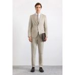 Süvari Bej Slim Fit Erkek Takım Elbise 6 Drop Sivri Yaka Modern Tasarım - 54