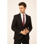 Süvari Erkek Slim Fit Siyah Düz Sivri Yaka 6 Drop Klasik Takım Elbise Şık ve Rahat Kullanım - 48