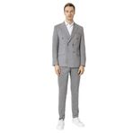 Süvari Gri Slim Fit Desenli Kruvaze Yaka 6 Drop Spor Takım Elbise, 52