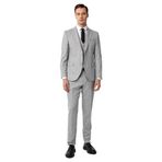 Süvari Gri Slim Fit Desenli Mono Yaka 6 Drop Yelekli Klasik Takım Elbise, 56