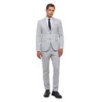 Süvari Gri Slim Fit Desenli Sivri Yaka 6 Drop Klasik Takım Elbise, 50